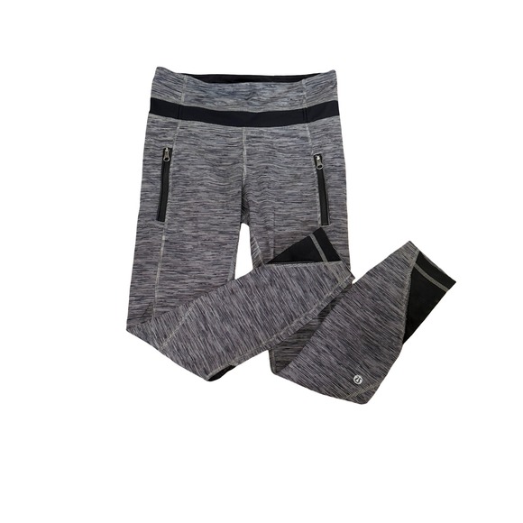 lululemon athletica Pants - Lululemon Pace Rival Crop Leggings‎ Space Dye Striped Mesh Pockets Black White 6